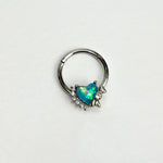 16G 3/8 Green Faux Opal Sunny Heart Hinged Segment Ring