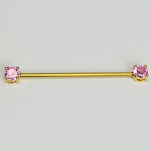 14G Pink Gem Gold Tone Internally Threaded Industrial Barbell 38mm