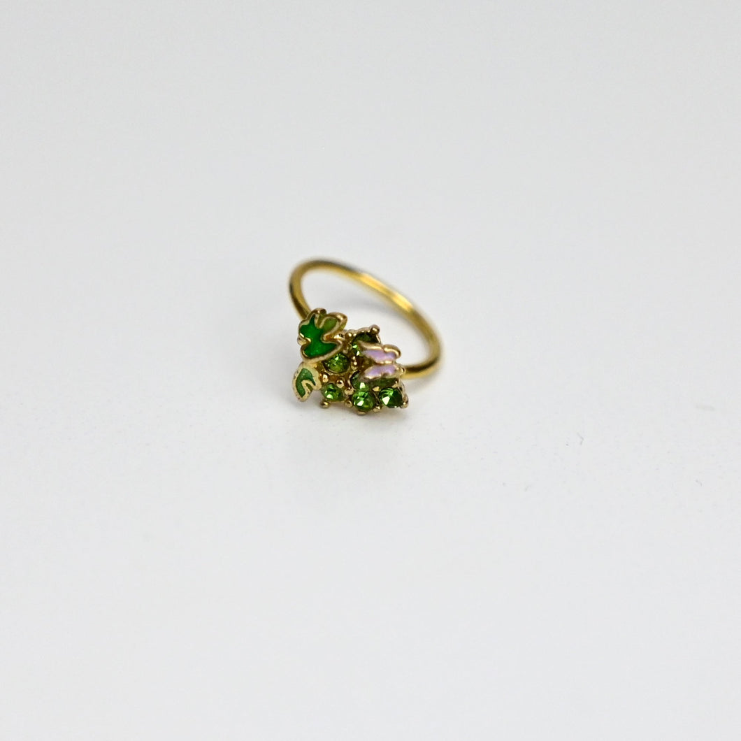 20G 5/16 Green Gem Gold Tone Butterfly Grapes Nose Hoop
