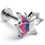 16G Purples Dazzling Gem Beauty Butterfly Labret Tragus Earring
