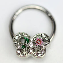 16G 3/8 Clear Pink Gem Floral Butterfly Style Hinged Segment Ring