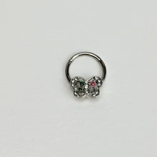 16G 3/8 Clear Pink Gem Floral Butterfly Style Hinged Segment Ring
