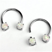 14G 9/16 White Faux Opal Internally Threaded Horseshoe Nipple Ring Set