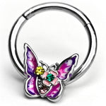 16G 3/8 Green Yellow Gem Exotic Butterfly Hinged Segment Ring