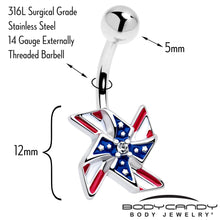 Clear Gem Festive Patriotic Pinwheel Belly Ring
