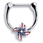 16G 5/16 Clear Gem Festive Patriotic Pinwheel Cartilage Clicker