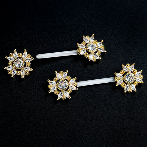 14G 9/16 Clear Gem Classic Cross PTFE Bioplast Barbell Nipple Ring Set