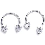 14G 9/16 Clear CZ Gem Heart Internally Threaded Horseshoe Set