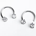 14G 9/16 Clear Gem Round Internally Threaded Horseshoe Nipple Ring Set
