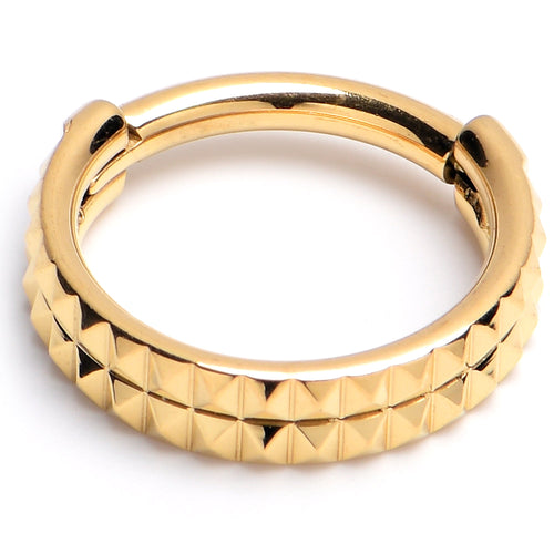 16G 5/16 Gold PVD Pyramid Cut Double Hoop 316L Surgical Steel Hinged Segment Ring