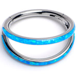 16G 3/8 Blue Synthetic Opal ASTM F-136 Implant Grade Titanium Double Hinged Segment Ring