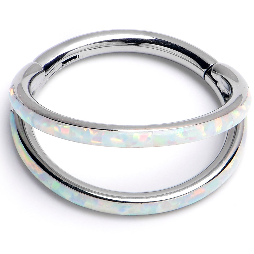 16G 3/8 White Synthetic Opal ASTM F-136 Implant Grade Titanium Double Hinged Segment Ring