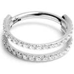 16G 3/8 Cubic Zirconia ASTM F-136 Implant Grade Titanium Double Hinged Segment Ring