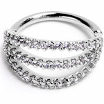 16G 3/8 Clear CZ Gem Faux Triple Hoop Closure Ring