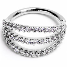 16G 3/8 Clear CZ Gem Faux Triple Hoop Closure Ring
