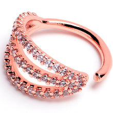 16G 3/8 Clear CZ Gem Rose Gold Tone Faux Triple Hoop Closure Ring