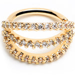 18G 5/16 Clear CZ Gem Gold Tone Faux Triple Hoop Closure Ring
