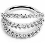 18G 5/16 Clear CZ Gem Faux Triple Hoop Closure Ring