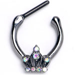 16G 5/16 Aurora CZ Gem Black Epic Crown Cartilage Clicker