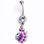 Clear Gem Peacock Purple Dangle Belly Ring