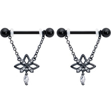 14G 9/16 Clear CZ Gem Black Gothic Star Dangle Nipple Ring Set