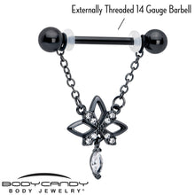 14G 9/16 Clear CZ Gem Black Gothic Star Dangle Nipple Ring Set