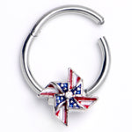 16G 3/8 Clear Gem Festive Patriot Pinwheel Hinged Segment Ring