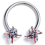 16G 3/8 Clear Gem Festive Pinwheel Horseshoe Circular Barbell