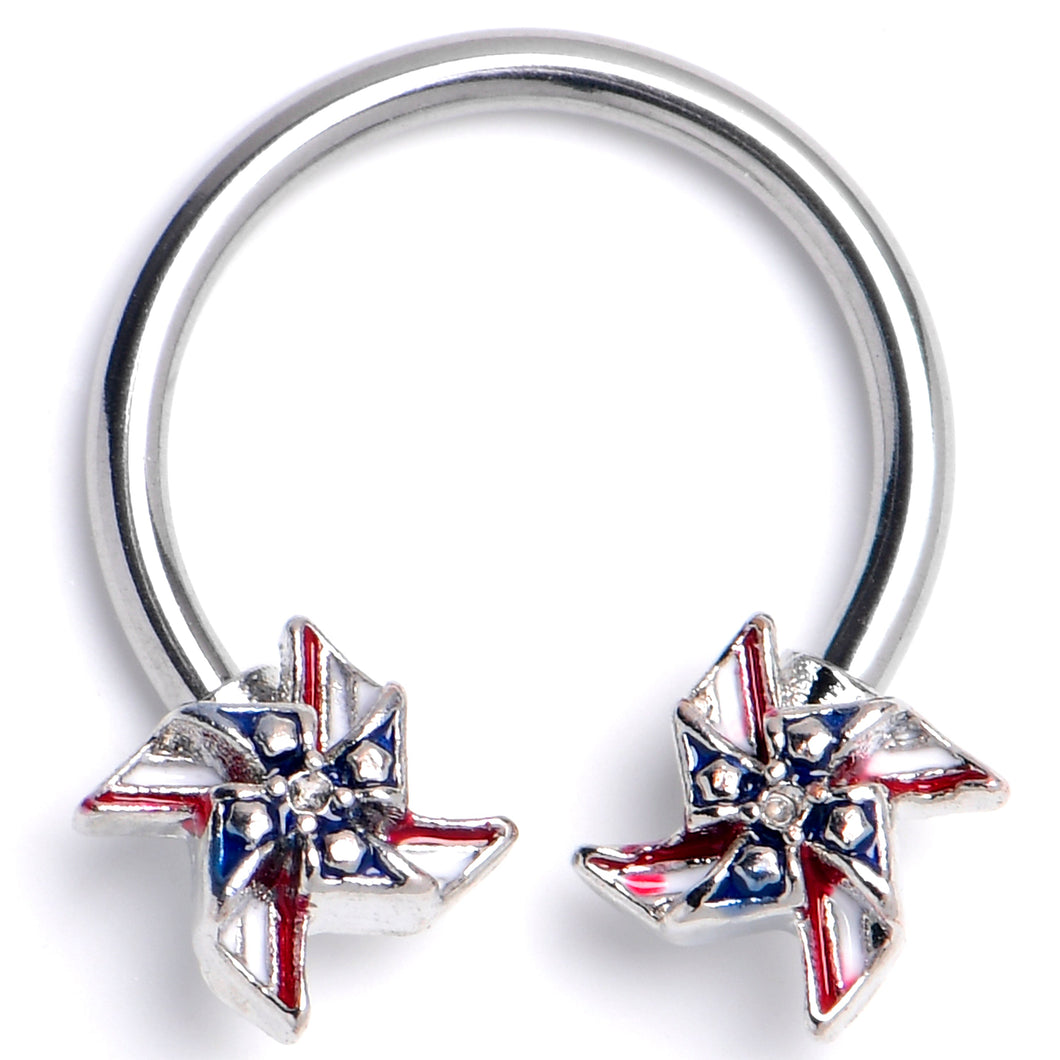 16G 3/8 Clear Gem Festive Pinwheel Horseshoe Circular Barbell