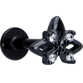 16G Clear CZ Gem Black Gothic Star Flat Back Earring