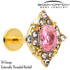 16G Pink Tourmaline Gold Tone Wondrous Glam Flat Back Earring