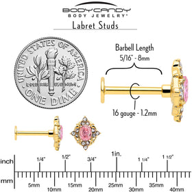 16G Pink Tourmaline Gold Tone Wondrous Glam Flat Back Earring