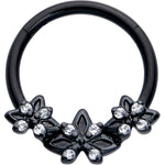 16G 3/8 Clear CZ Gem Black Gothic Star Trio Hinged Segment Ring