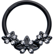 16G 3/8 Clear CZ Gem Black Gothic Star Trio Hinged Segment Ring