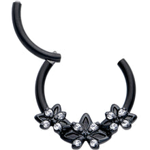 16G 3/8 Clear CZ Gem Black Gothic Star Trio Hinged Segment Ring