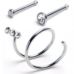 20G Nose Bone Triple Gem Twister Double Nose Hoop Ring 3 Pack