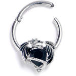 16G 3/8 Black Gem Heart ofDragon Hinged Segment Ring