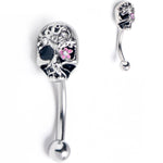 16G 5/16 Clear Gem Stylish Skull Curved Eyebrow Ring