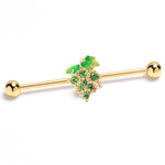 14G Green Gem Gold Tone Butterfly Grapes Industrial Barbell 38mm