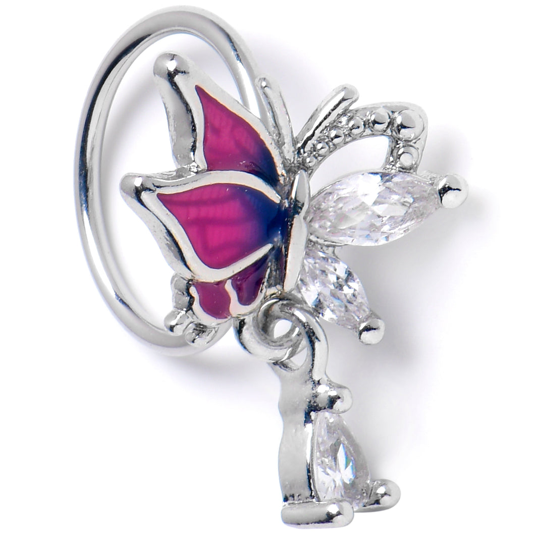 20G 5/16 Clear CZ Gem Dazzling Beauty Butterfly Purple Nose Hoop