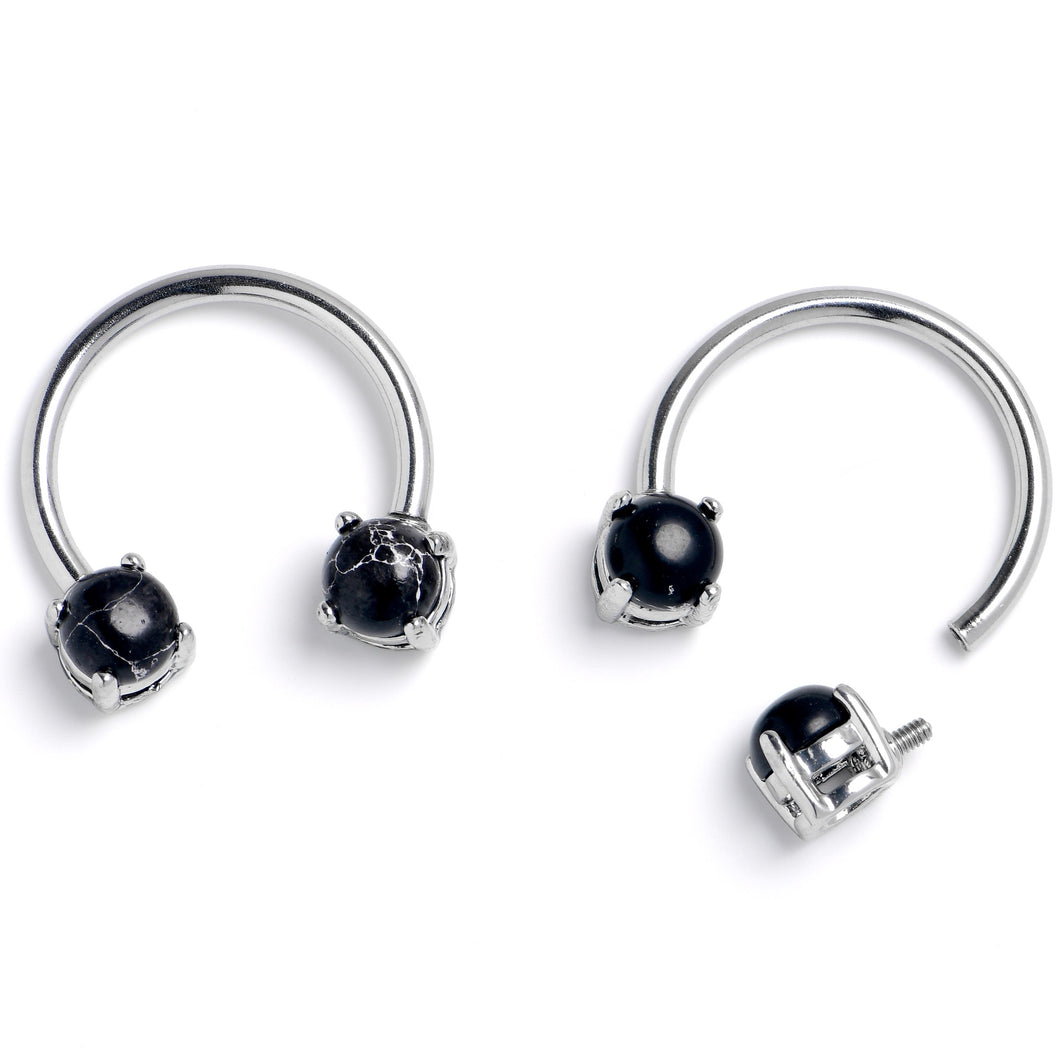 14G 9/16 Black Faux Turquoise Internally Threaded Horseshoe Nipple Ring Set