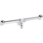 14G Clear CZ Gem Saturn Heart Dangle Industrial Barbell 38mm