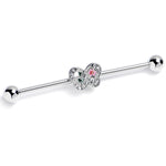 14G Clear Pink Gem Floral Butterfly Industrial Barbell 38mm
