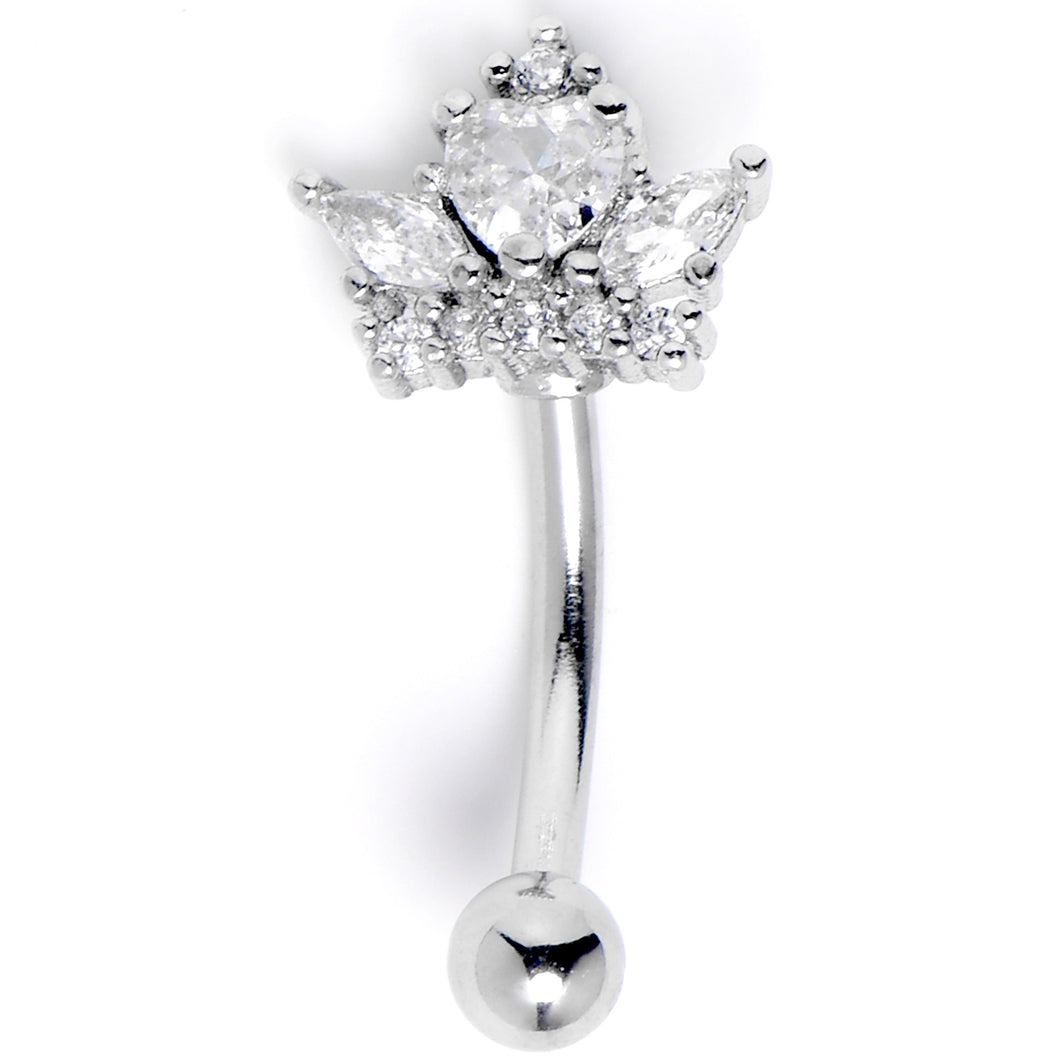 16G 5/16 Clear Gem Heart Crown Curved Eyebrow Ring