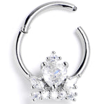 16G 3/8 Clear Gem Heart Crown Hinged Segment Ring