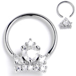 16G 3/8 Clear CZ Gem Crown Heart BCR Captive Ring