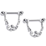 14G 9/16 Clear Gem Scrolling Elegance Dangle Nipple Ring Set