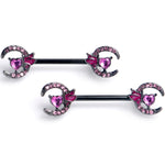 14G 9/16 Pink Gem Black Butterfly Heart Moon Barbell Nipple Ring Set