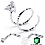 20G Clear Gem Spiral Glow In Dark L Shape Nose Ring Set of 3