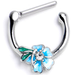 16G 5/16 Clear Gem Faerie Flower Blue Cartilage Clicker